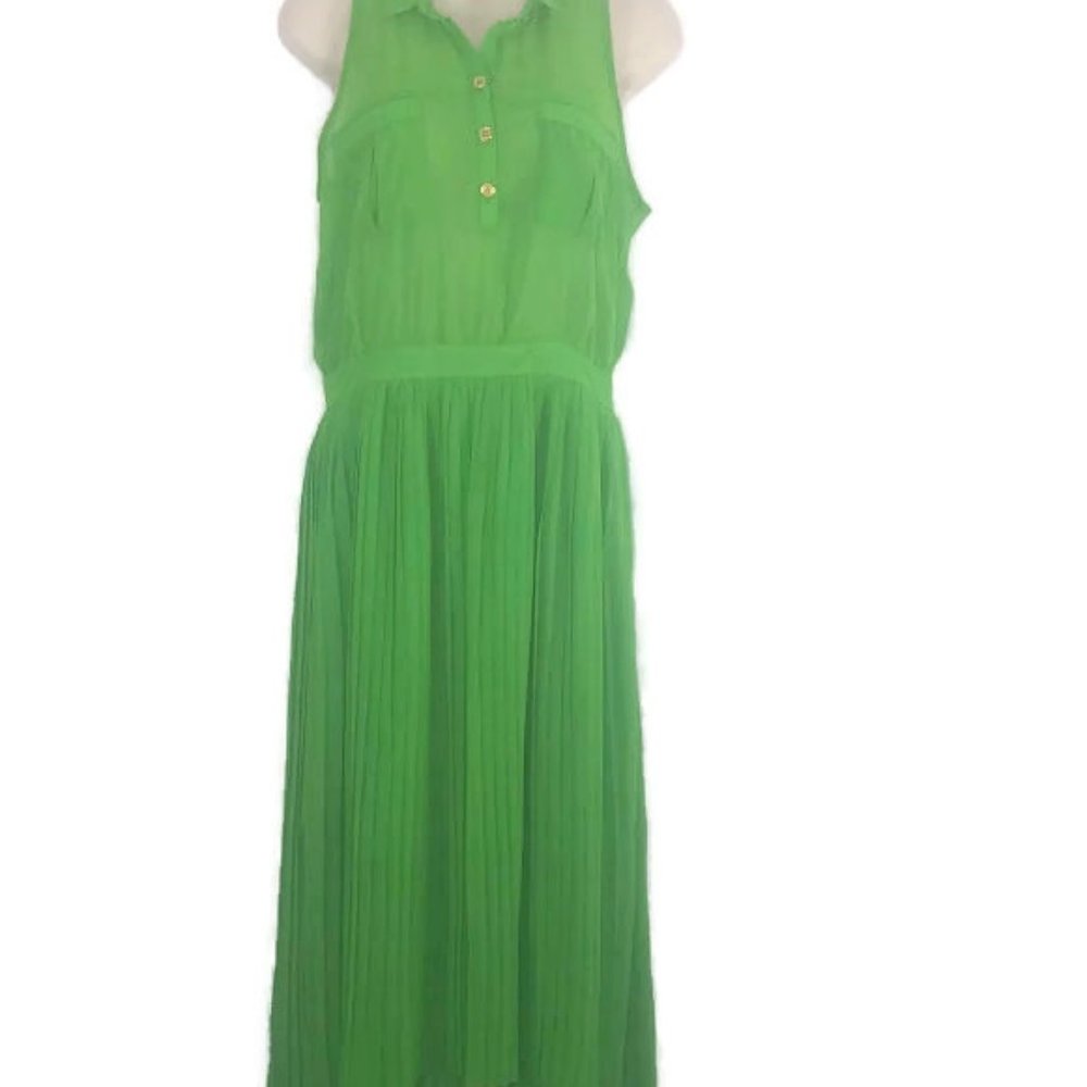 Filo Green Pleated Midi Dress